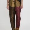 Masnada Pants | Patchwork Pattern Pants In Tezpur Gold & Red