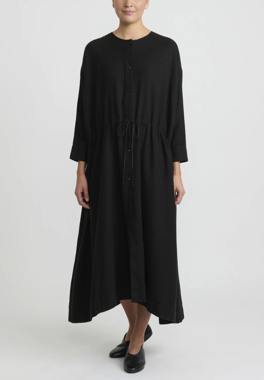 Kaval Dresses | Silk Nel Twill Button Front Open Dress In Black