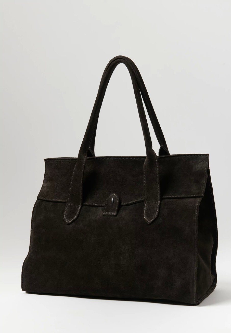 Corîu Handbags | Suede Large Bitta Bag In Dark Brown