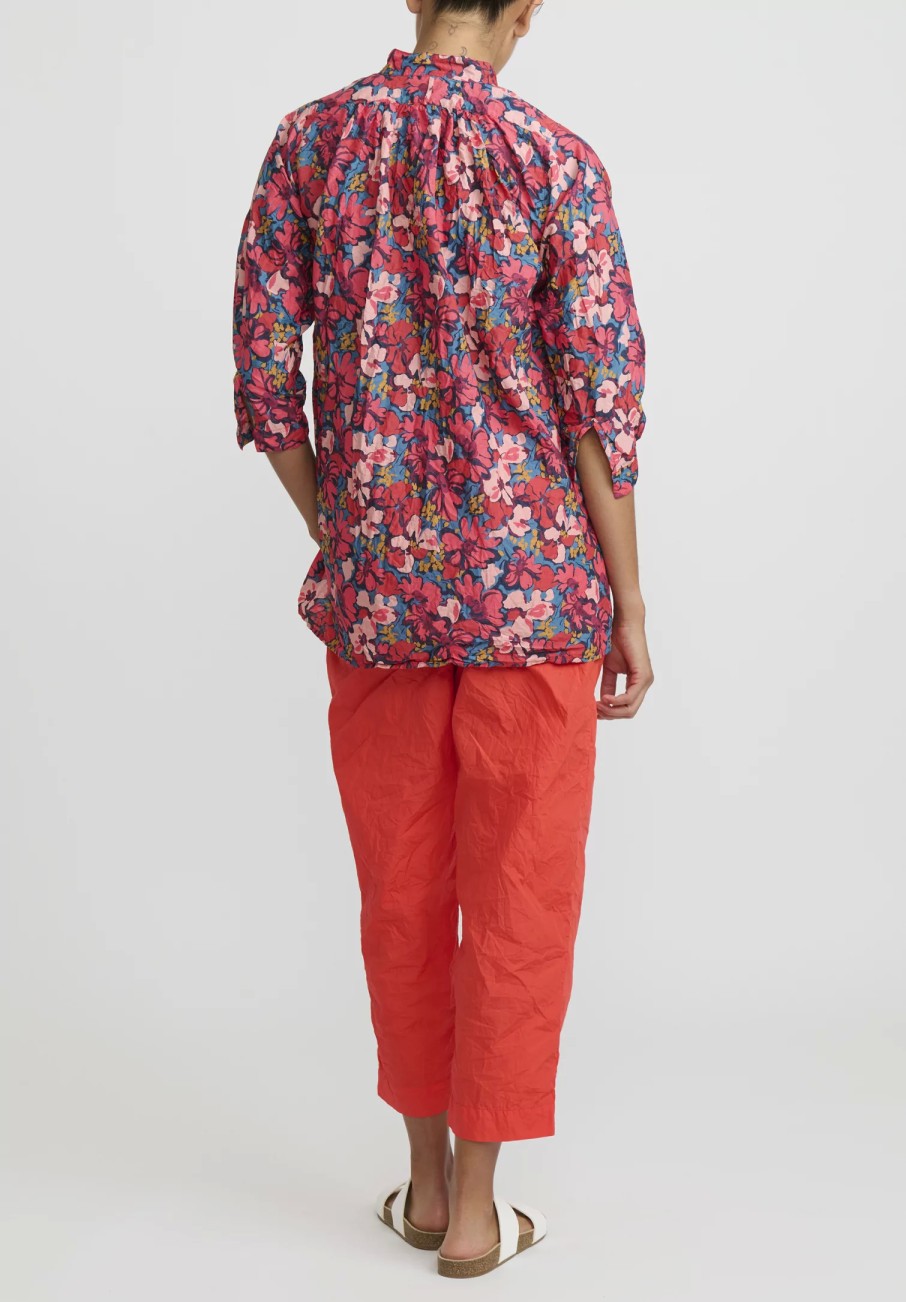 Daniela Gregis Shirts & Blouses | Washed Cotton Pepe Kora Shirt In Turquoise Blue & Pink Flowers