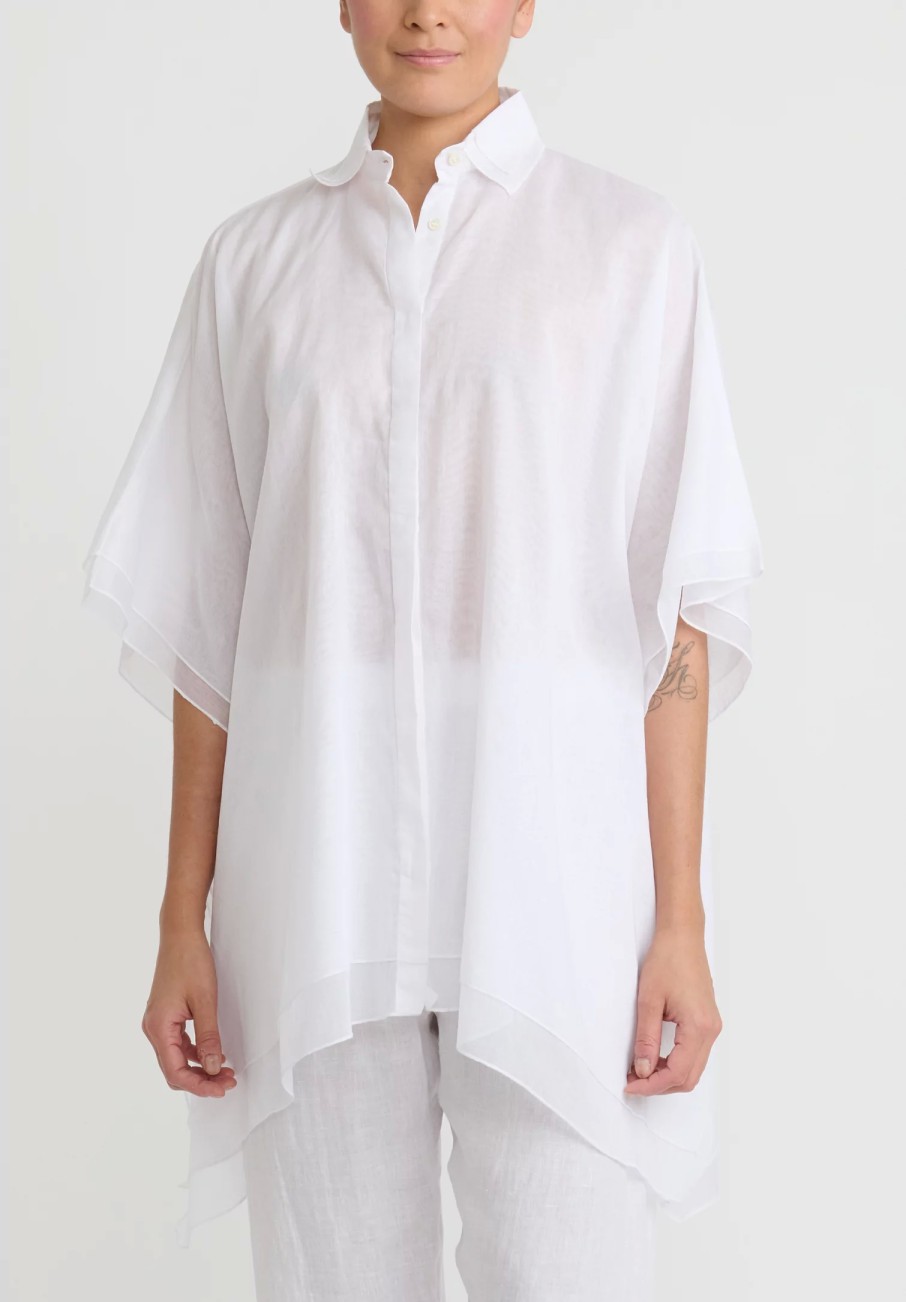 Shi Cashmere Shirts & Blouses | Shi Cotton Voile Square Button Up Shirt In White