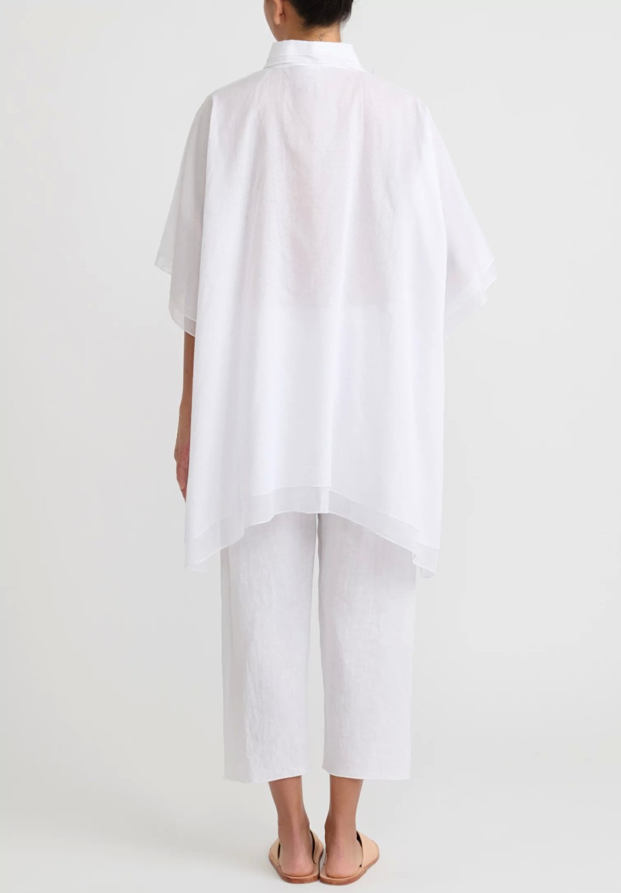 Shi Cashmere Shirts & Blouses | Shi Cotton Voile Square Button Up Shirt In White