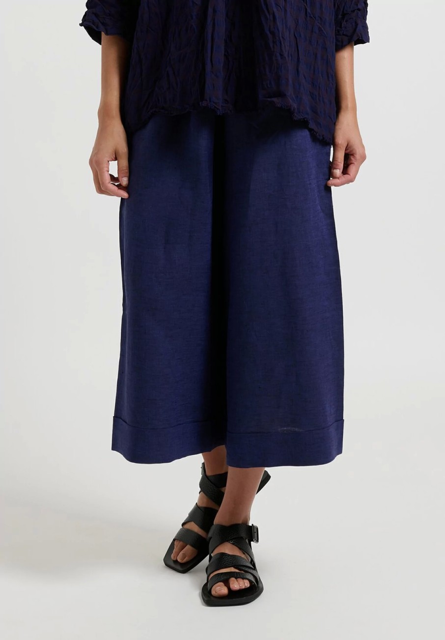 Daniela Gregis Pants | Linen Tognon Culotte Pants In Blu Inchiostro Nero