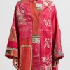 By Walid One Of A Kind | Antique Embroidered Silk Basma Coat In Red Raspberry & Peacock