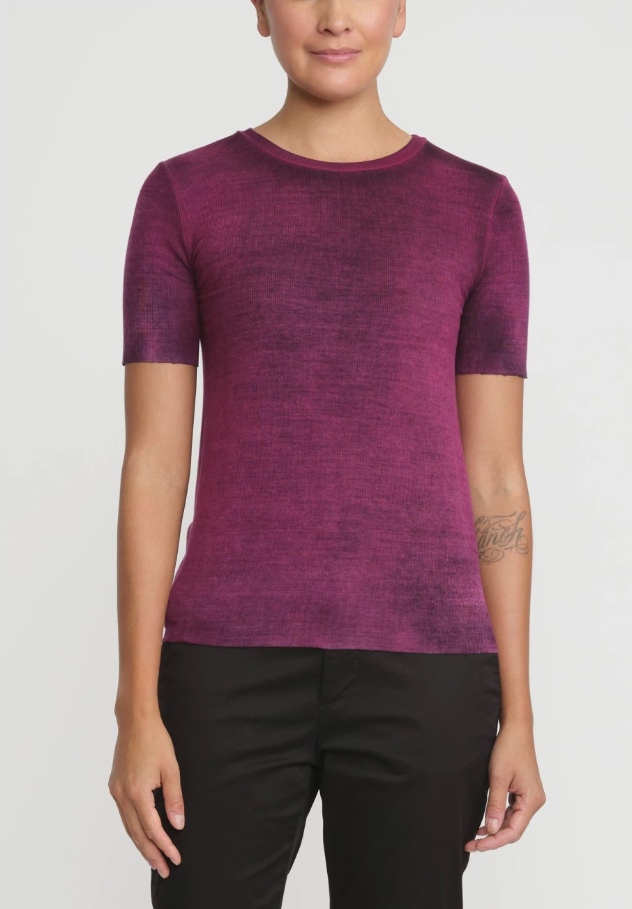 Avant Toi Knitwear | Hand-Painted Rib Knit T-Shirt In Nero Cherry Red