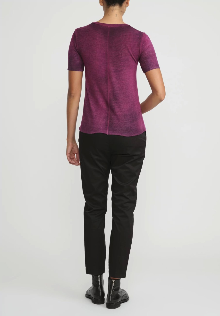 Avant Toi Knitwear | Hand-Painted Rib Knit T-Shirt In Nero Cherry Red