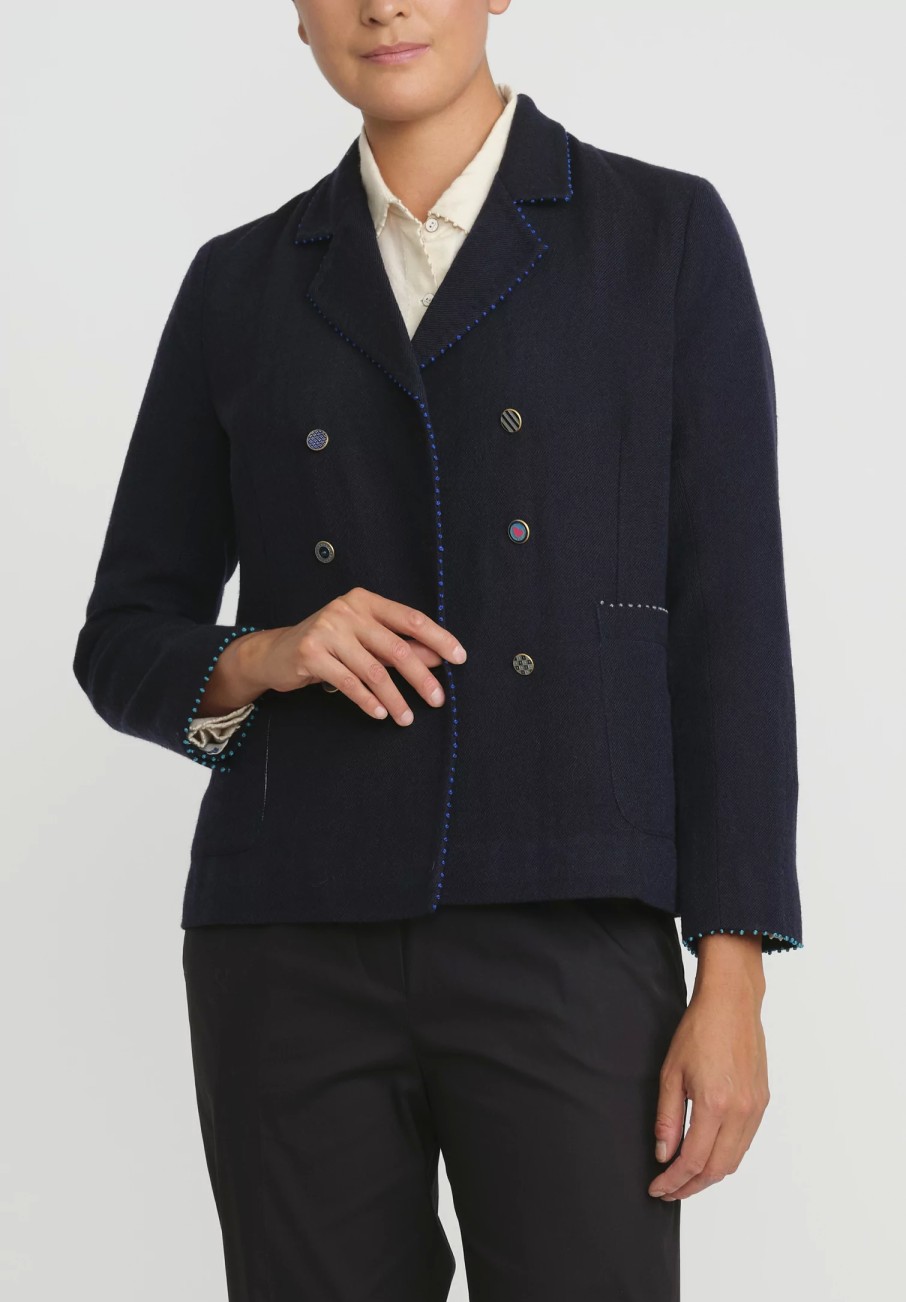 Péro Jackets | Wool Double Breasted Jacket In Navy Blue