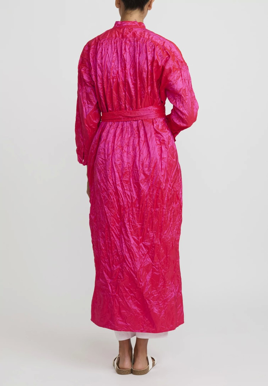 Daniela Gregis Dresses | Washed Silk Long Kora Shirt Dress In Fucsia Pink