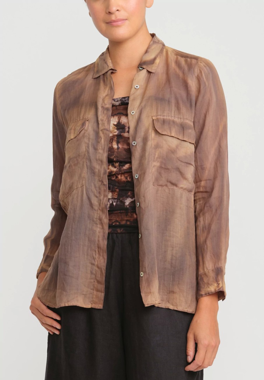 Gilda Midani Shirts & Blouses | Linen Blind Shirt In Tobacco Brown