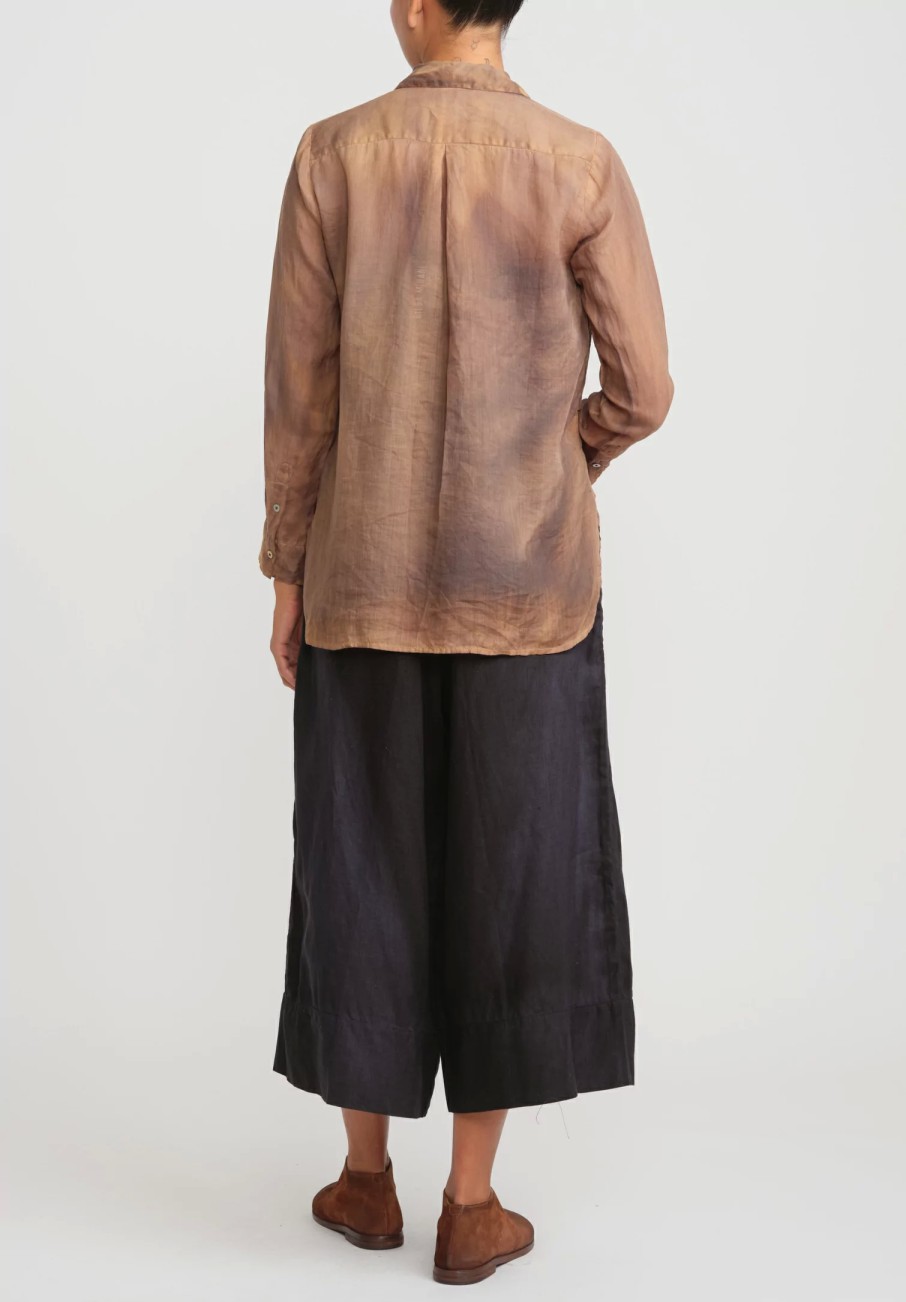 Gilda Midani Shirts & Blouses | Linen Blind Shirt In Tobacco Brown