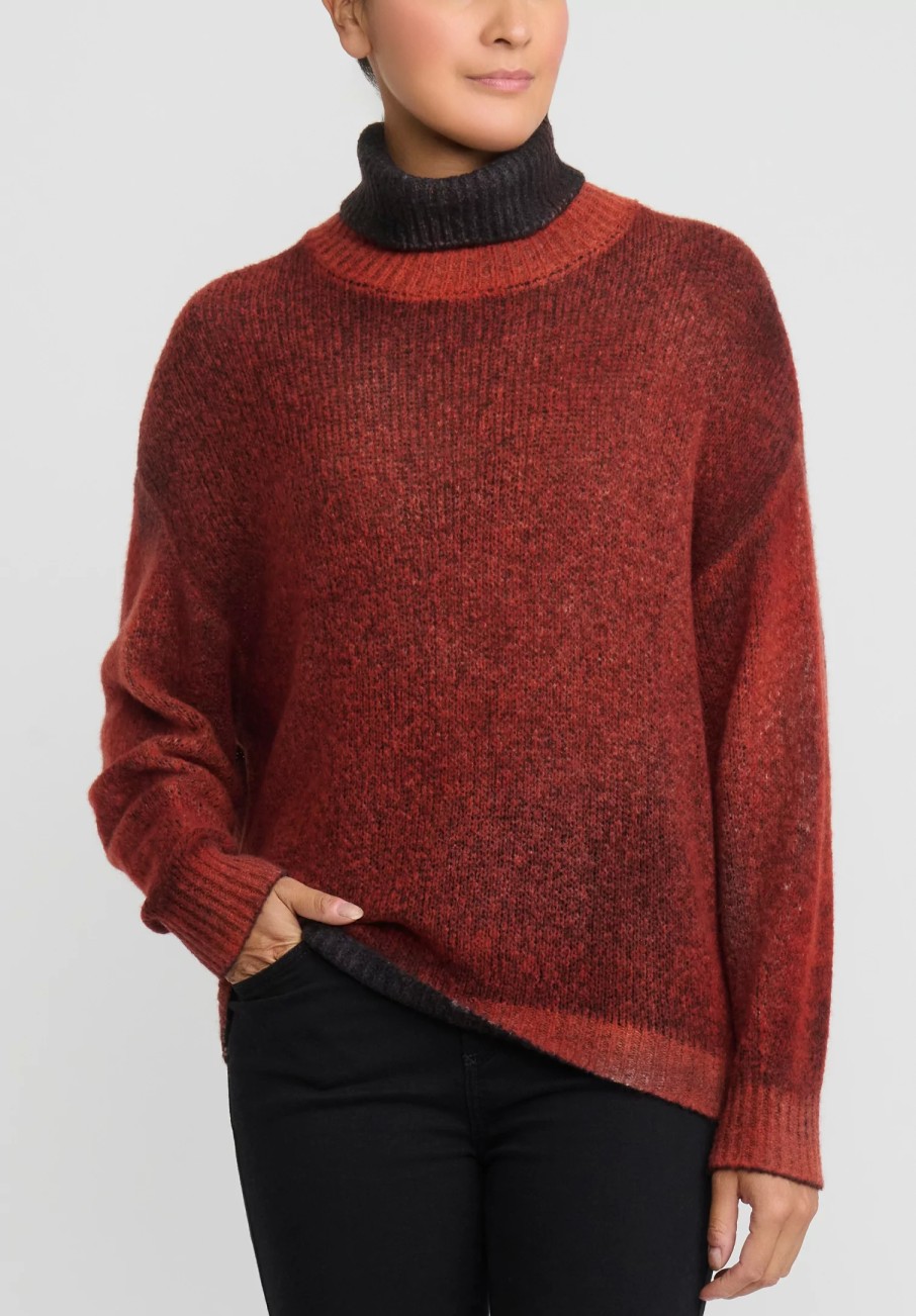 Avant Toi Knitwear | Hand-Painted Cashmere & Silk Turtleneck Sweater In Nero Mandarancio Orange