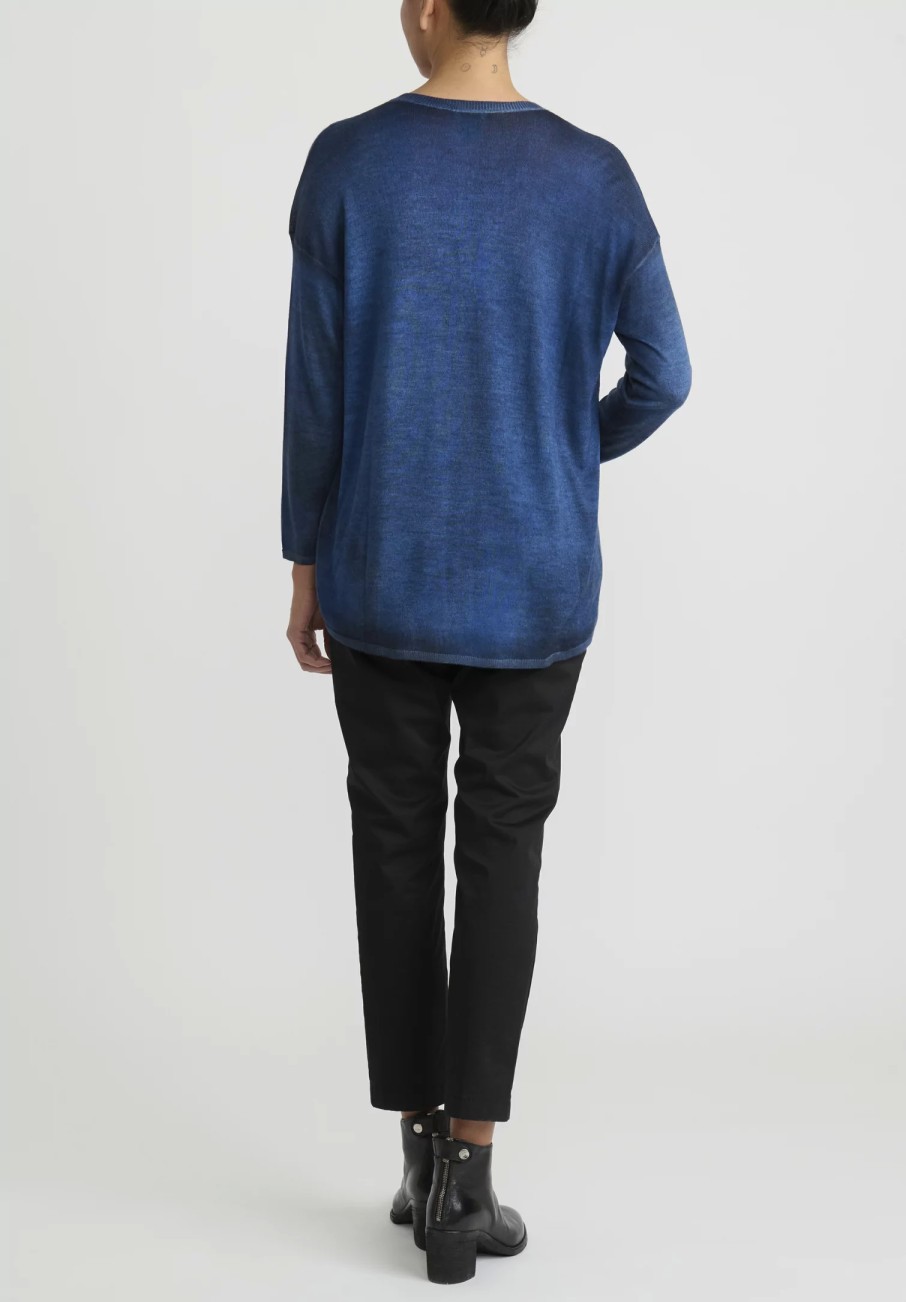 Avant Toi Knitwear | Hand-Painted Cashmere & Silk Con Stondatura Cardigan In Nero Genziana Blue