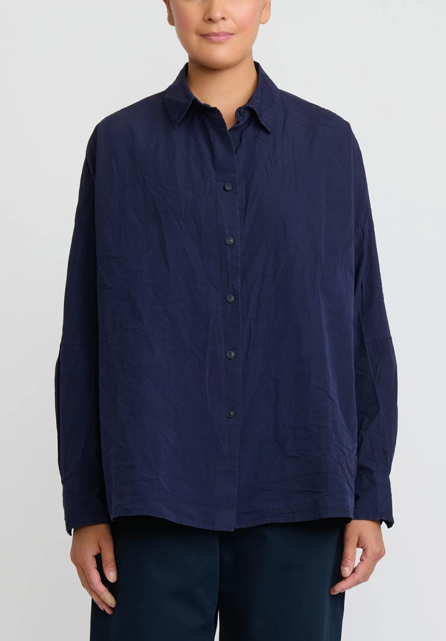 Casey Casey Shirts & Blouses | Paper Cotton Long Sleeve Waga Shirt In Ink Blue