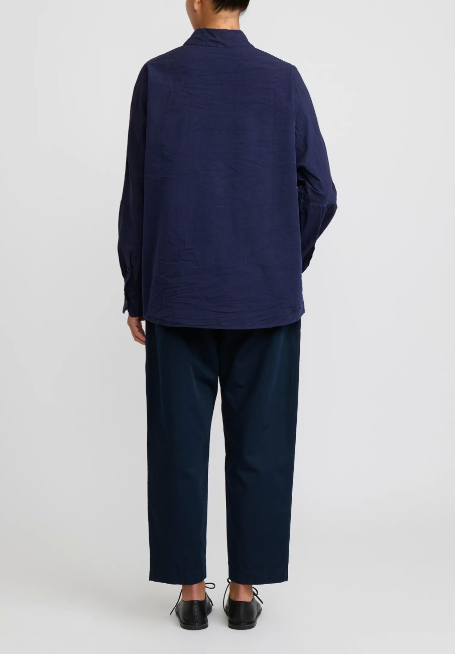 Casey Casey Shirts & Blouses | Paper Cotton Long Sleeve Waga Shirt In Ink Blue