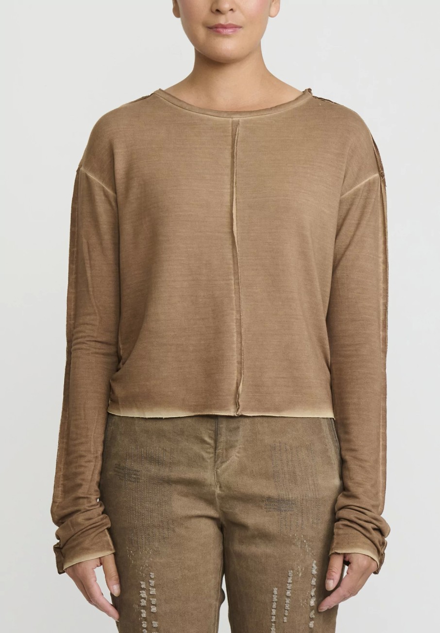 Umit Unal Tops | Garment Dyed Long Sleeve T-Shirt In Terra Brown