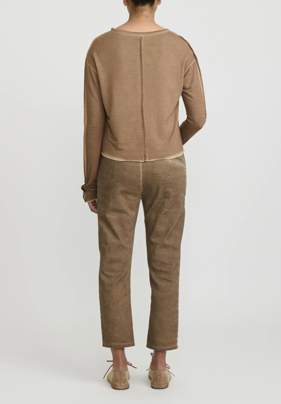 Umit Unal Tops | Garment Dyed Long Sleeve T-Shirt In Terra Brown