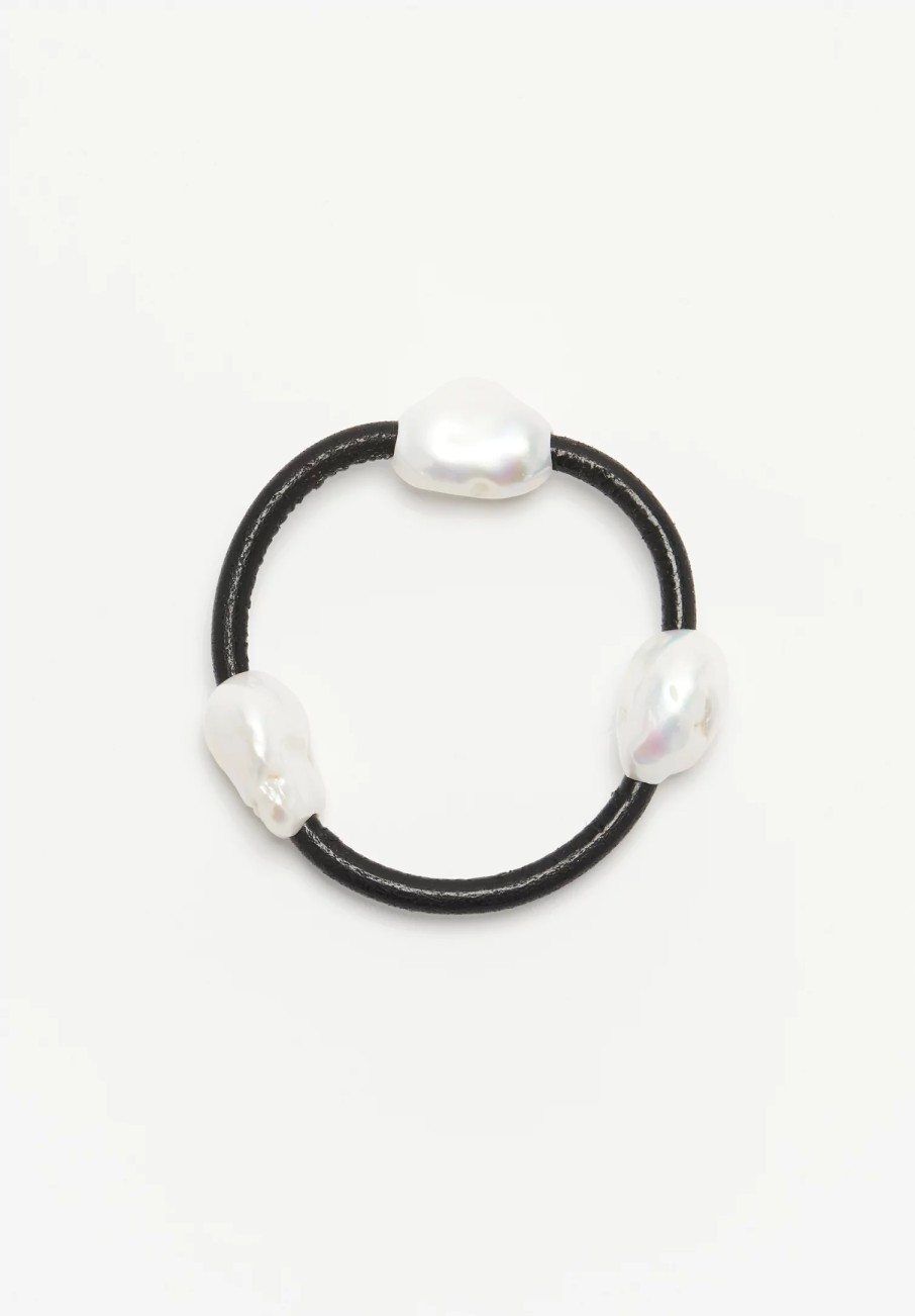 Monies Bracelets | Baroque Pearl And Leather Bangle Bracelet I