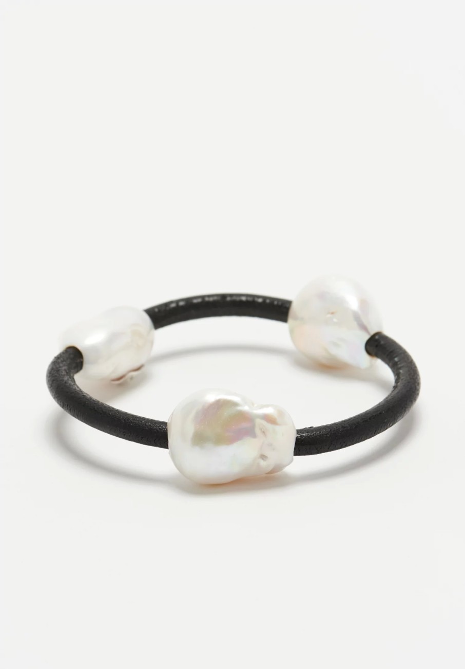 Monies Bracelets | Baroque Pearl And Leather Bangle Bracelet I