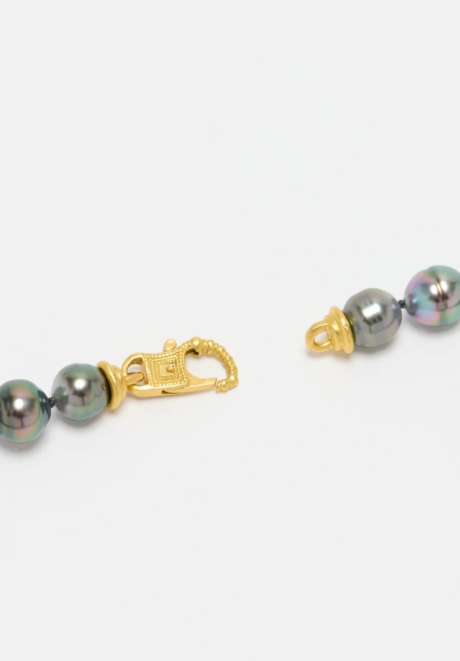 Prounis Necklaces | 22K, Tahitian Pearl Necklace With Fibula Clasp