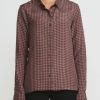 Rundholz Shirts & Blouses | Small Check Button-Up Shirt In Rust Brown & Pink