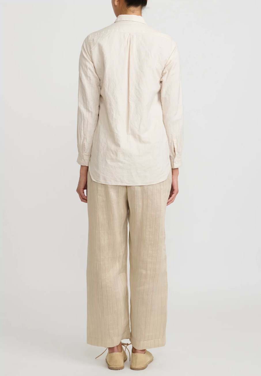 A Tentative Atelier Pants | Hemp Linen Stripe Elastic Waist Geisel Pants In Beige Natural