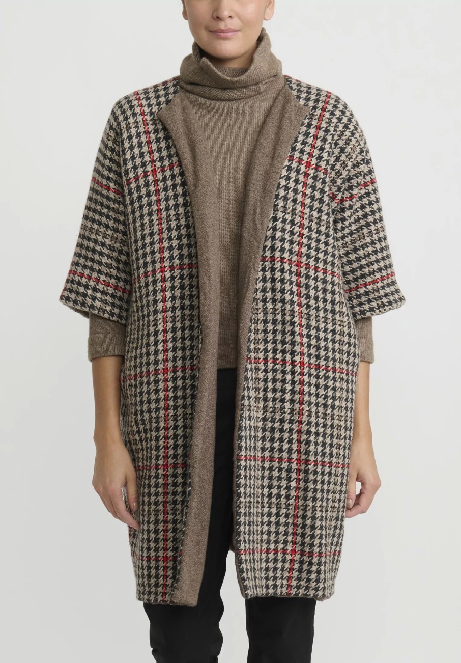 Daniela Gregis Coats & Dusters | Cashmere Houndstooth ''Cappotto'' Coat In Abete Brown