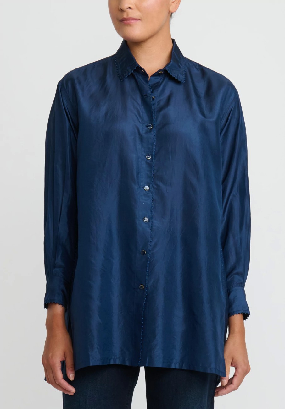 Péro Shirts & Blouses | Silk Button Down Shirt In Blue