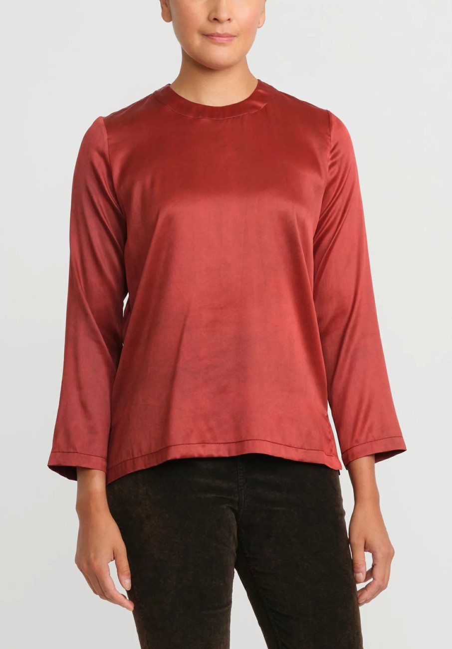 Uma Wang Shirts & Blouses | Silk Talley Tavella Top In Dark Red