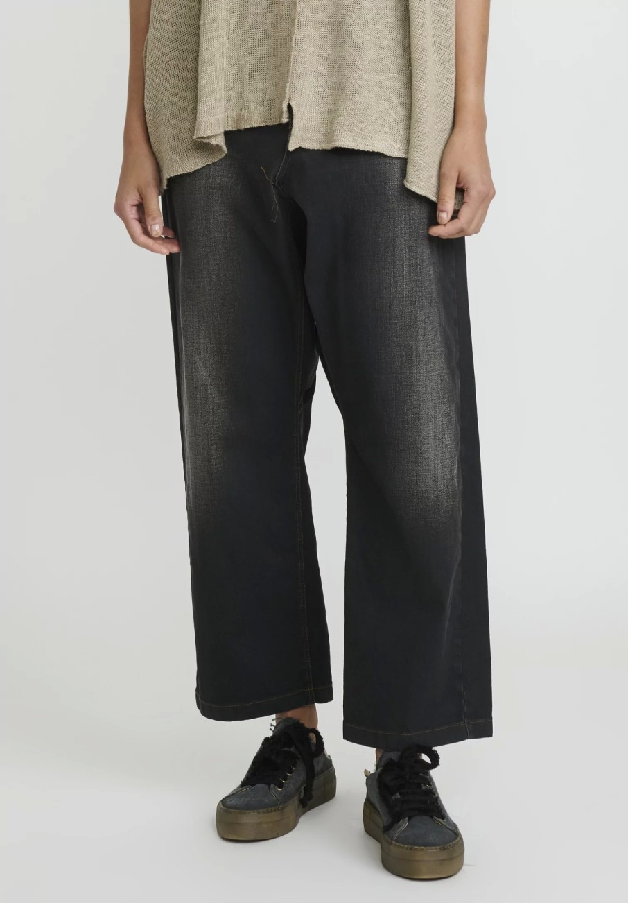 Rundholz Denim | Cotton Denim Dropcrotch Pants In Faded Black