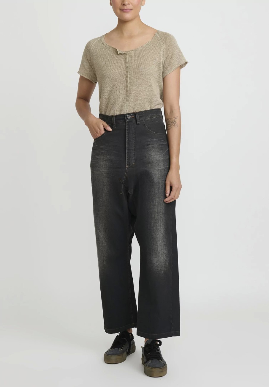 Rundholz Denim | Cotton Denim Dropcrotch Pants In Faded Black