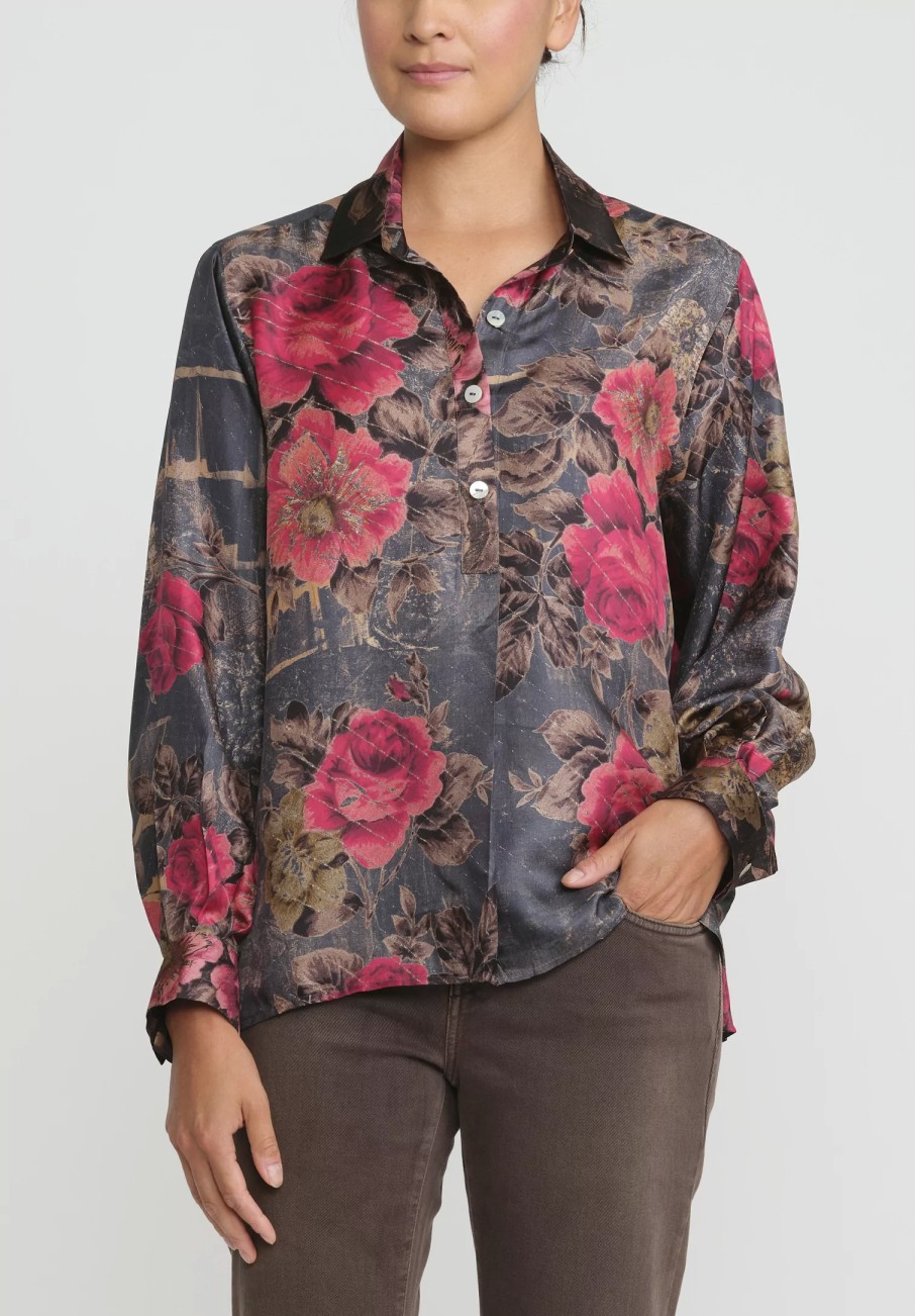 Bokja Shirts & Blouses | Silk Twill Infatuation Blue Z Shirt In Blue & Red