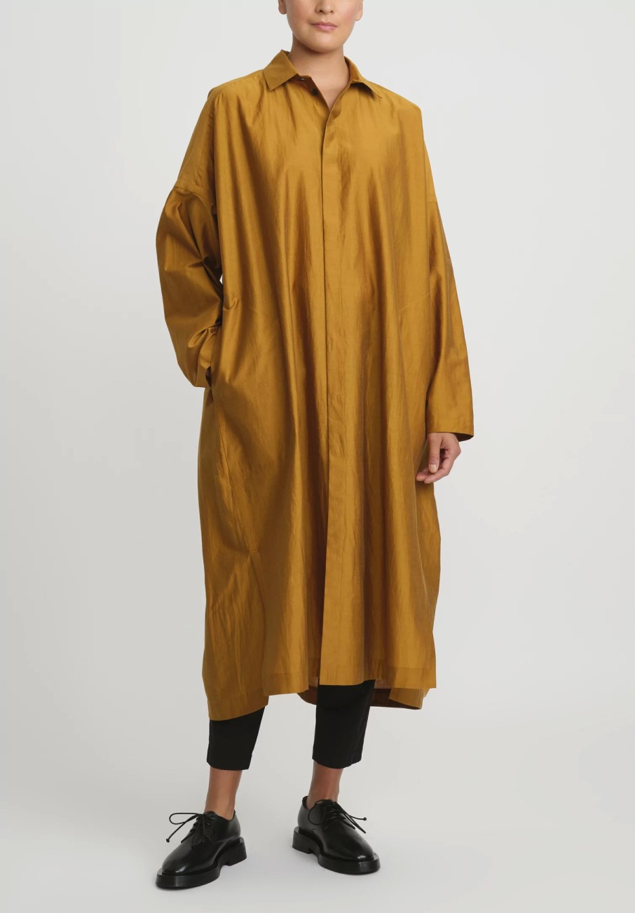 Jan-Jan Van Essche Tunics | Cotton & Silk Long Loose Shirt In Gold