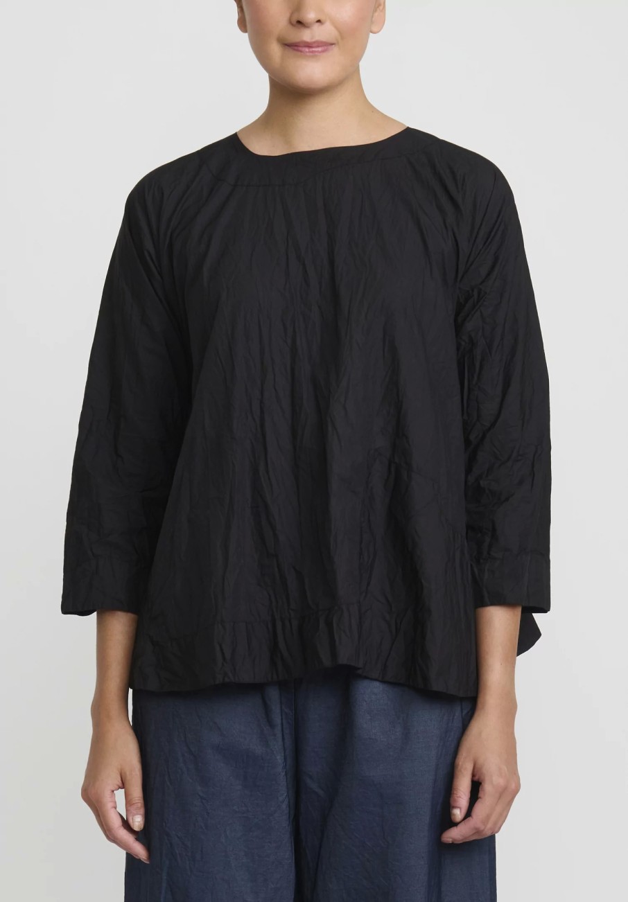 Daniela Gregis Tops | Washed Cotton Olma Riflesso Rossela Top In Nero Black