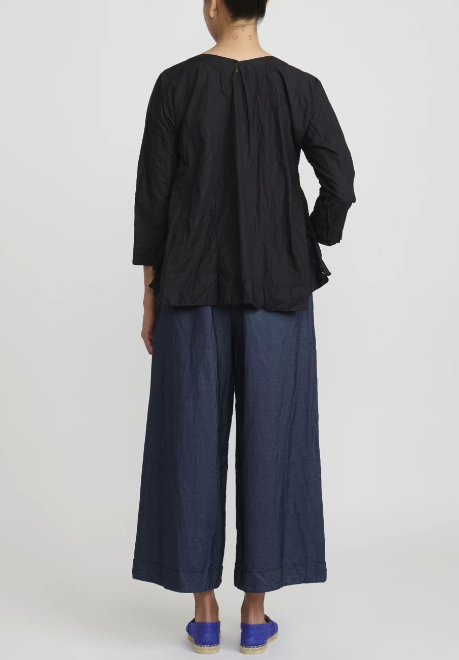 Daniela Gregis Tops | Washed Cotton Olma Riflesso Rossela Top In Nero Black