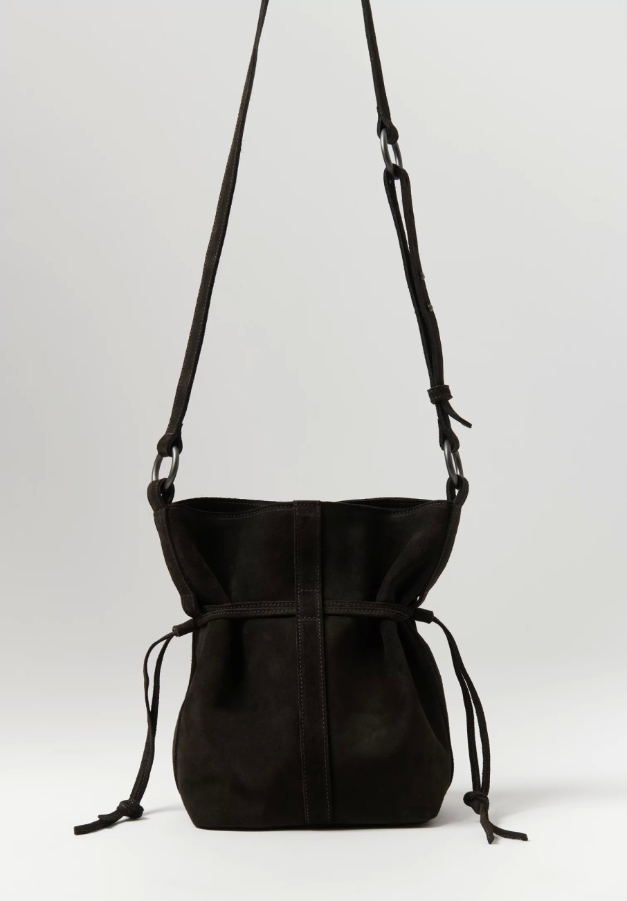 Corîu Handbags | Suede Small Bucket Crossbody Bag In Dark Brown