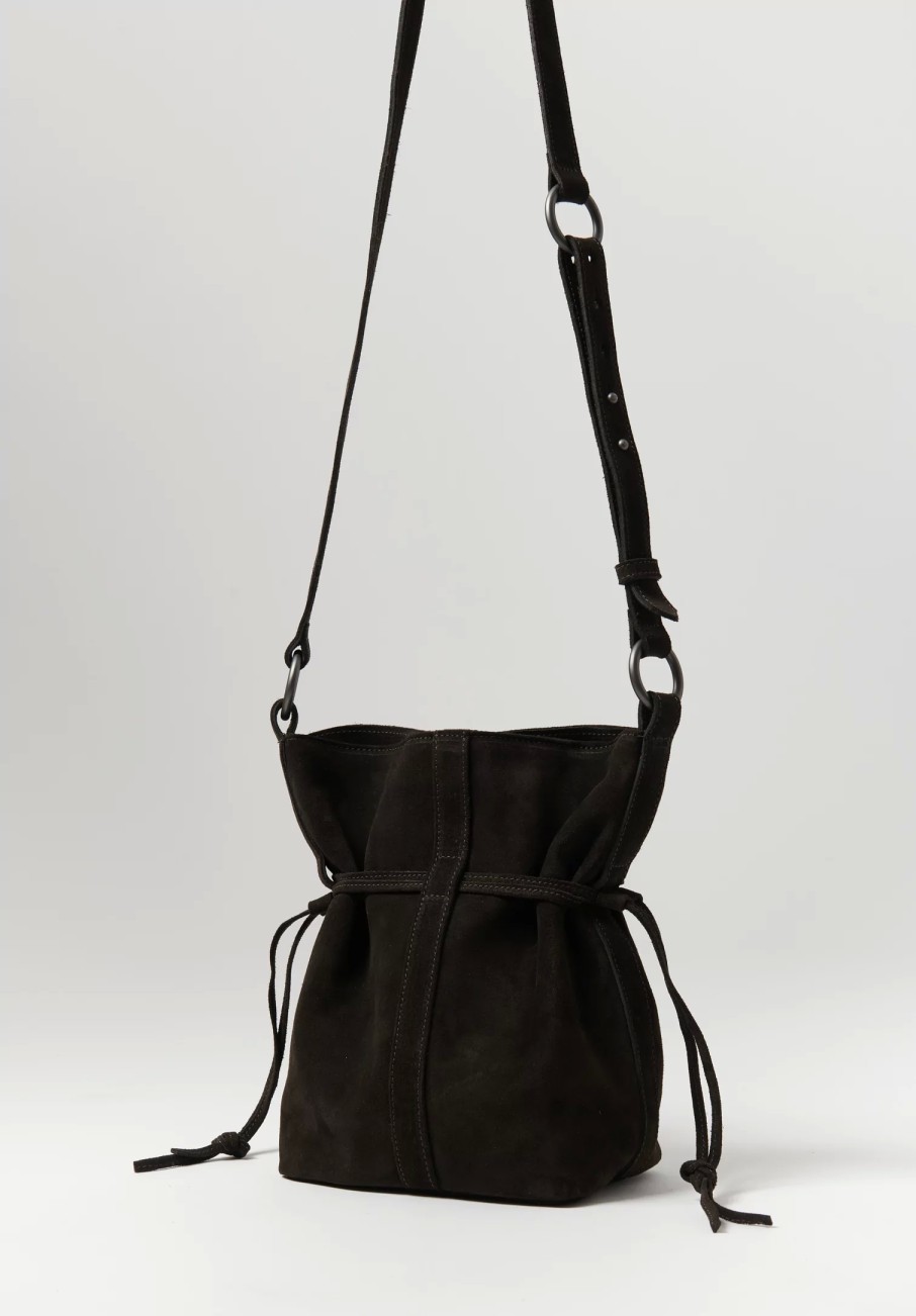 Corîu Handbags | Suede Small Bucket Crossbody Bag In Dark Brown