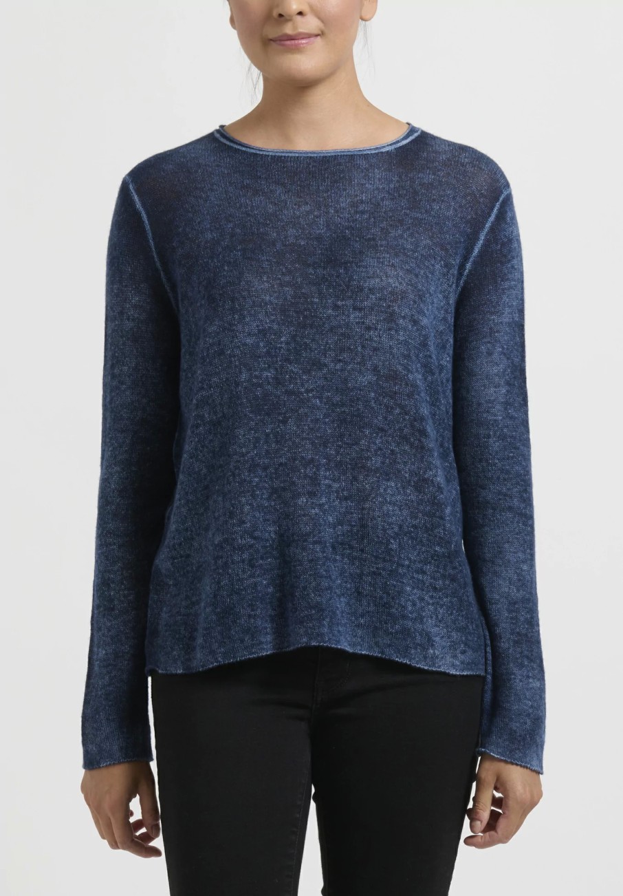 Avant Toi Knitwear | Hand-Painted Cashmere Leggero Sweater In Lake Blue