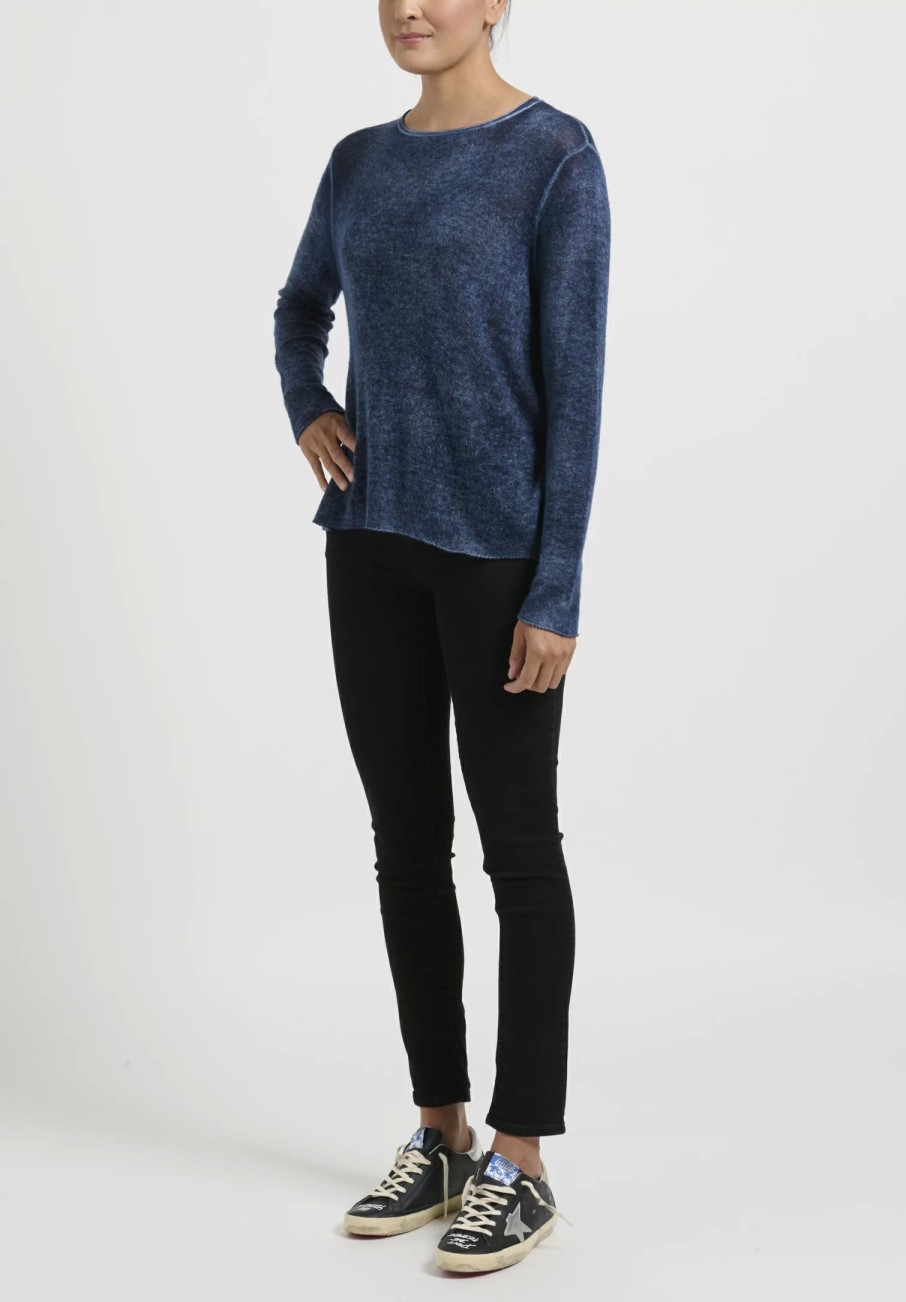 Avant Toi Knitwear | Hand-Painted Cashmere Leggero Sweater In Lake Blue