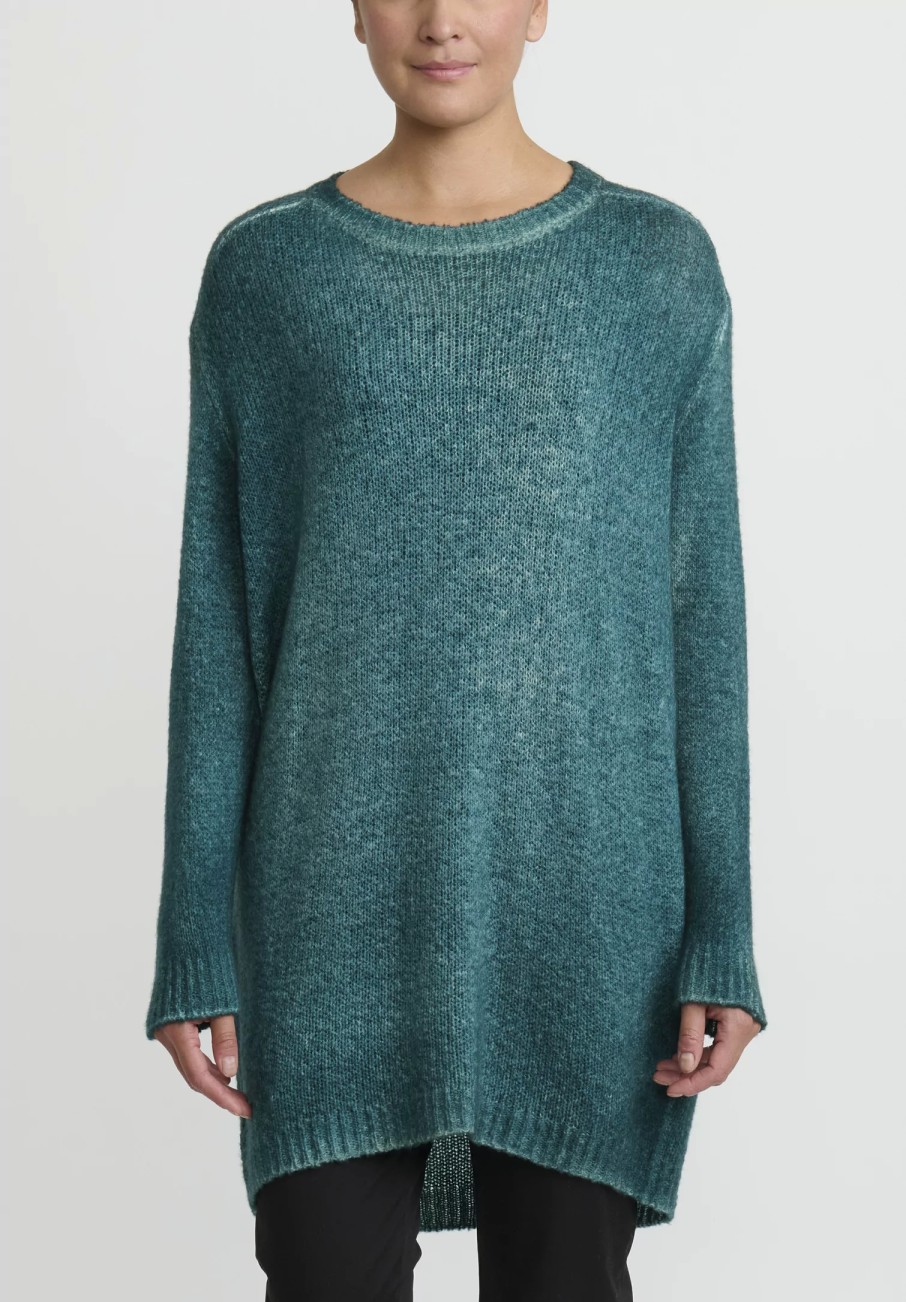 Avant Toi Knitwear | Hand-Painted Long Cashmere Sweater In Forest Green