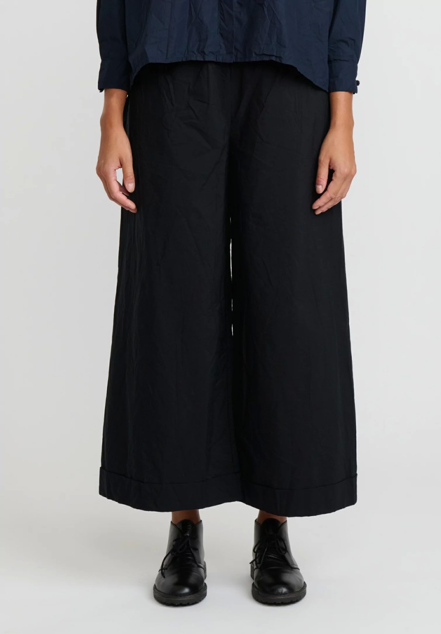 Daniela Gregis Pants | Washed Cotton Wide Leg Pigiama Pants In Nero Black