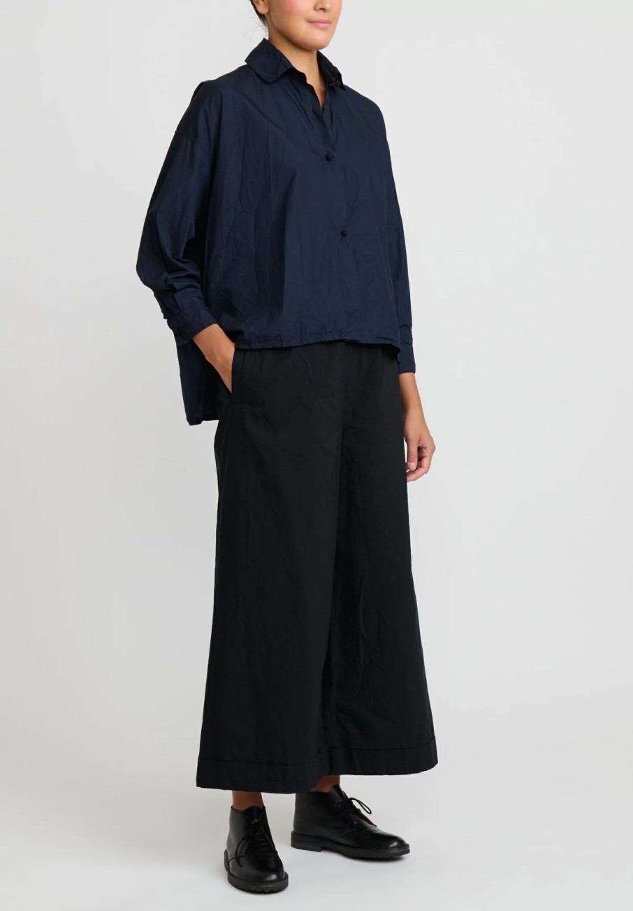 Daniela Gregis Pants | Washed Cotton Wide Leg Pigiama Pants In Nero Black