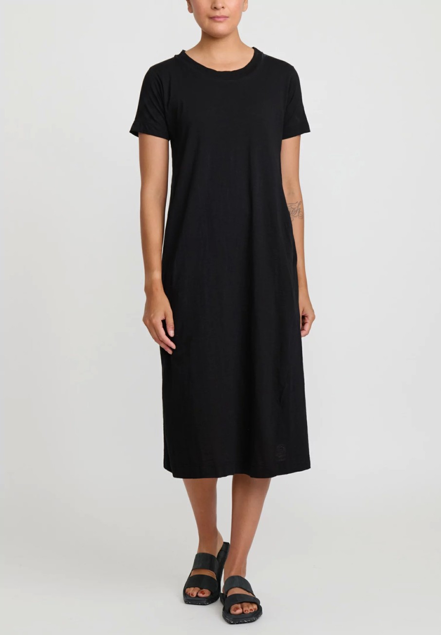 Gilda Midani Dresses | Cotton Solid Dyed Short Sleeve Maria Dress In Black