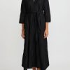 Daniela Gregis Dresses | Washed Lightweight Cotton Abito Spicchi Colletto Dress In Nero Black