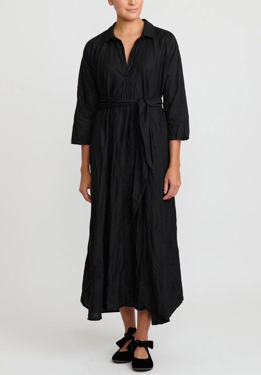 Daniela Gregis Dresses | Washed Lightweight Cotton Abito Spicchi Colletto Dress In Nero Black