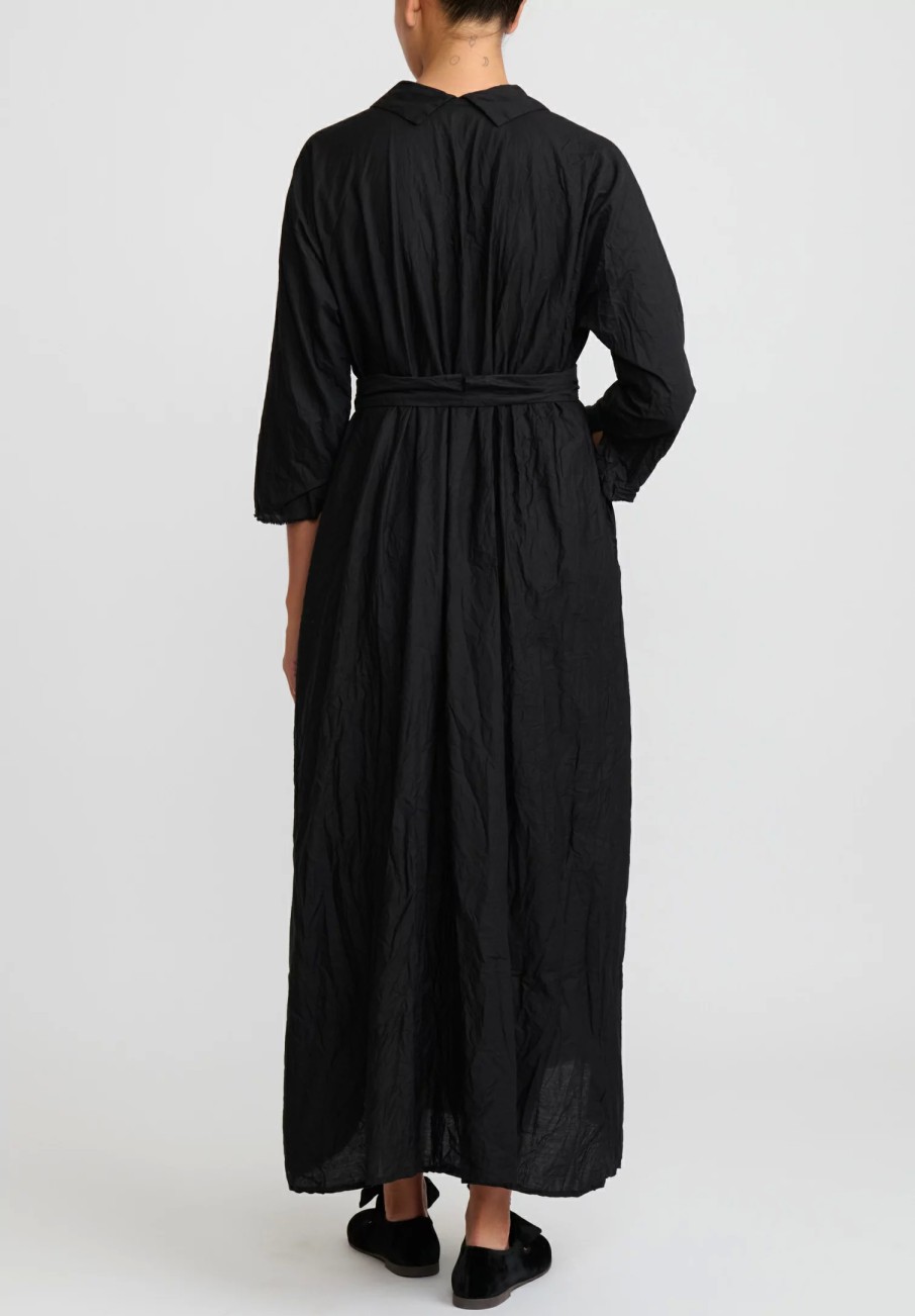 Daniela Gregis Dresses | Washed Lightweight Cotton Abito Spicchi Colletto Dress In Nero Black