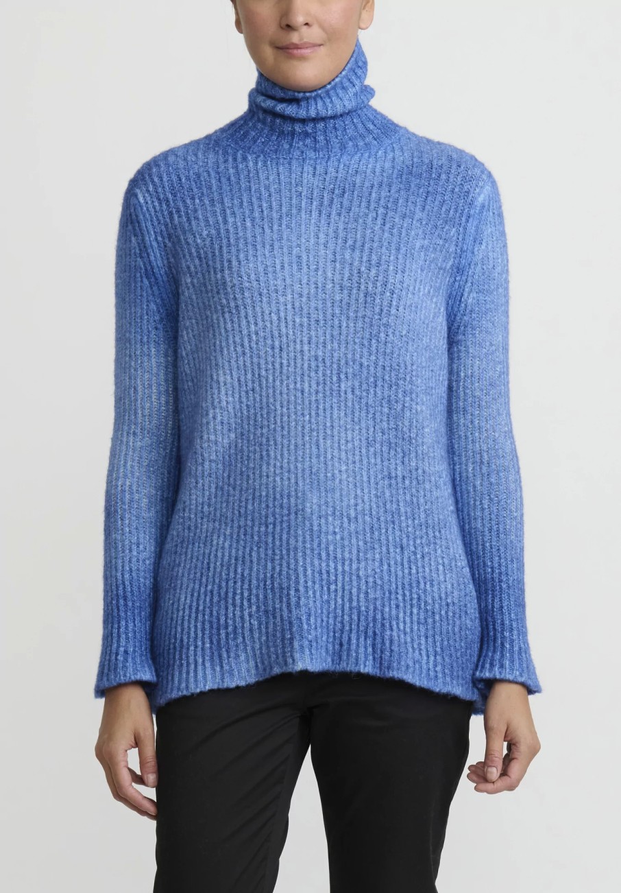 Avant Toi Knitwear | Hand-Painted Turtleneck Sweater In Ocean Blue