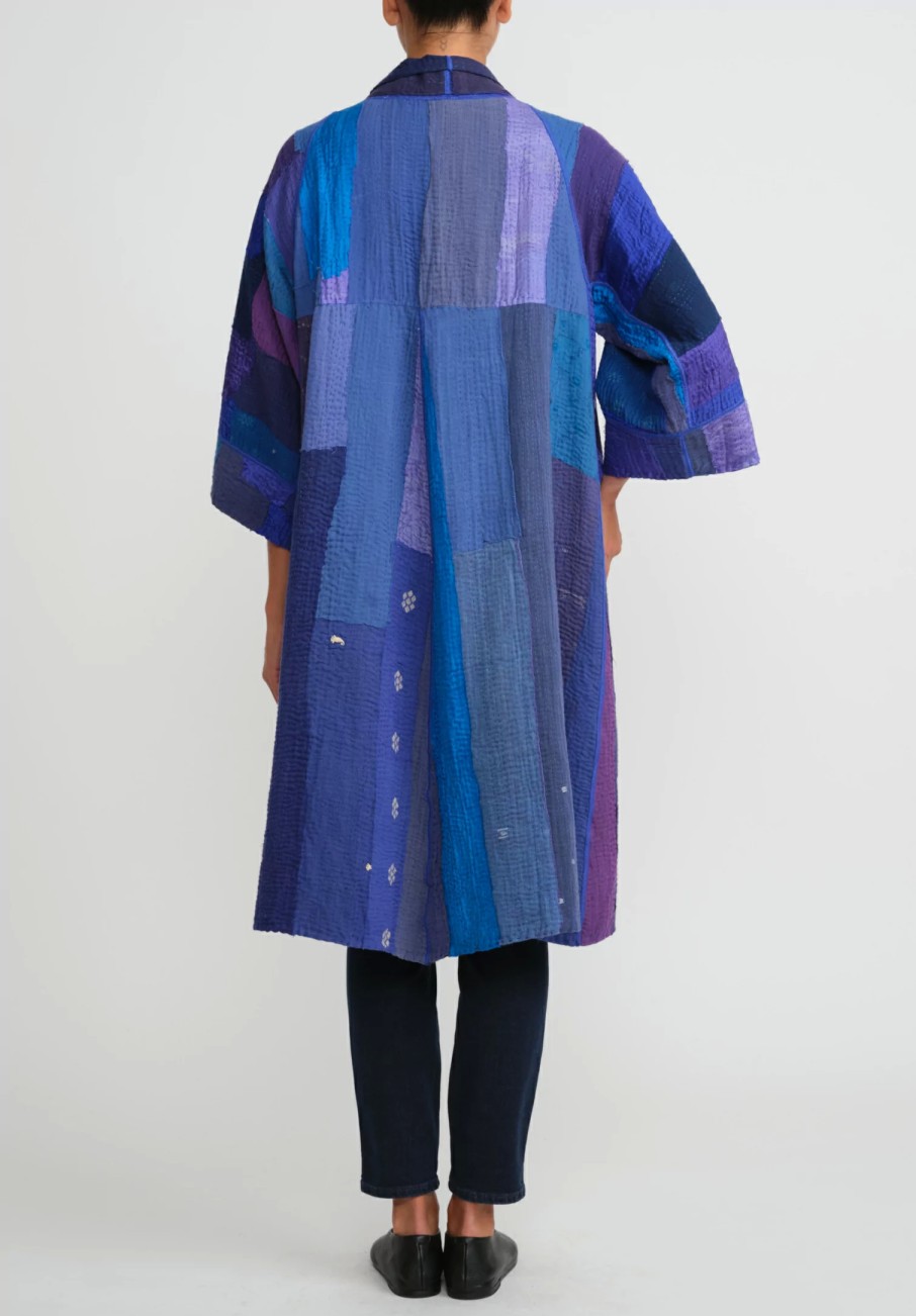 Mieko Mintz Jackets | Cotton & Silk A-Line Duster In Stripe & Chech Blue