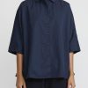 Casey Casey Shirts & Blouses | Cotton Waga Short Sleeve Shirt In Navy Blue