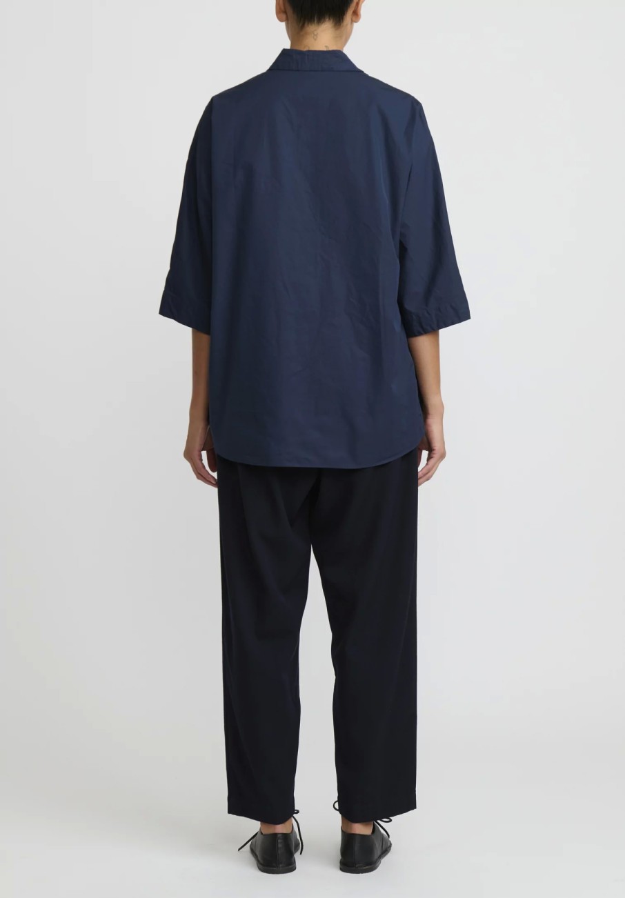 Casey Casey Shirts & Blouses | Cotton Waga Short Sleeve Shirt In Navy Blue