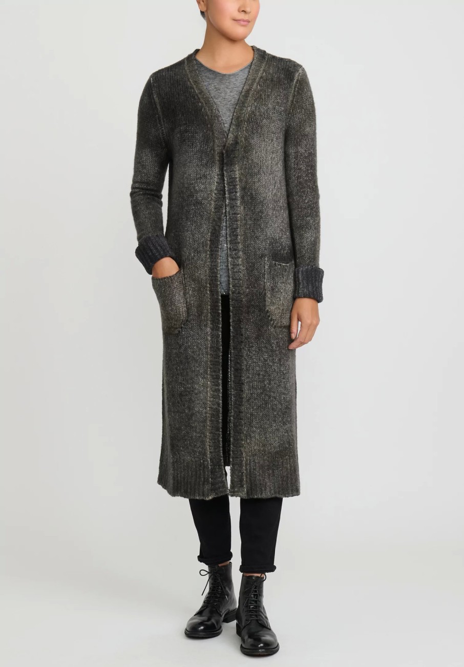 Avant Toi Knitwear | Hand-Painted Cashmere & Wool Long Cardigan In Nero Mushroom Grey